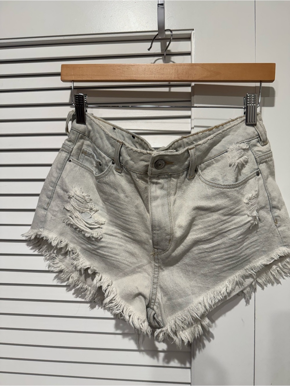 H&M Light Gray Distressed Denim Shorts